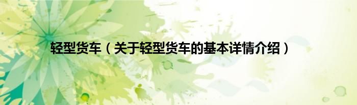 轻型货车（关于轻型货车的基本详情介绍）
