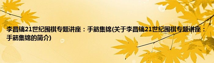 李昌镐21世纪围棋专题讲座：手筋集锦(关于李昌镐21世纪围棋专题讲座：手筋集锦的简介)
