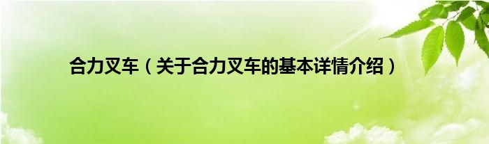 合力叉车（关于合力叉车的基本详情介绍）