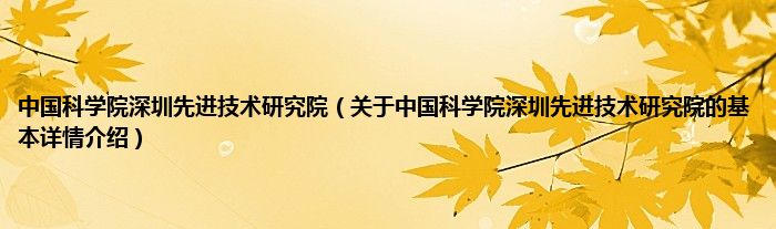 中国科学院深圳先进技术研究院（关于中国科学院深圳先进技术研究院的基本详情介绍）