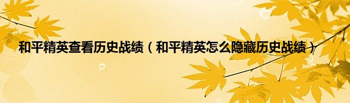 和平精英查看历史战绩（和平精英怎么隐藏历史战绩）