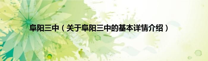 阜阳三中（关于阜阳三中的基本详情介绍）