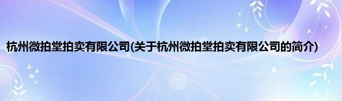 杭州微拍堂拍卖有限公司(关于杭州微拍堂拍卖有限公司的简介)