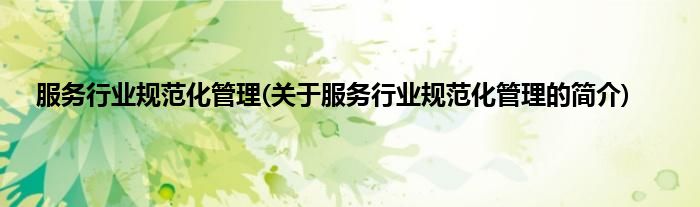 服务行业规范化管理(关于服务行业规范化管理的简介)