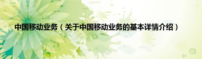 中国移动业务（关于中国移动业务的基本详情介绍）